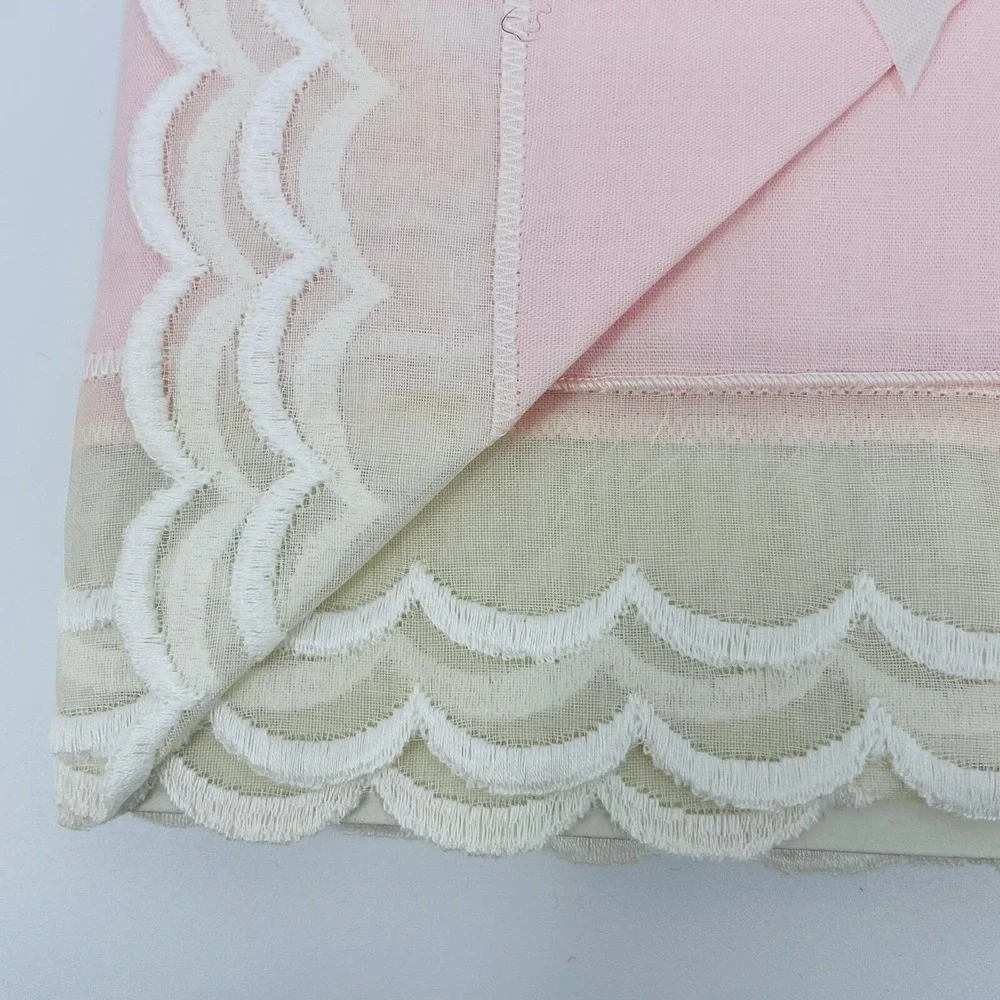 Abouchar Vintage Pink Cotton Napkins Set of 6 Scalloped Lace Trim‎ RN 19065